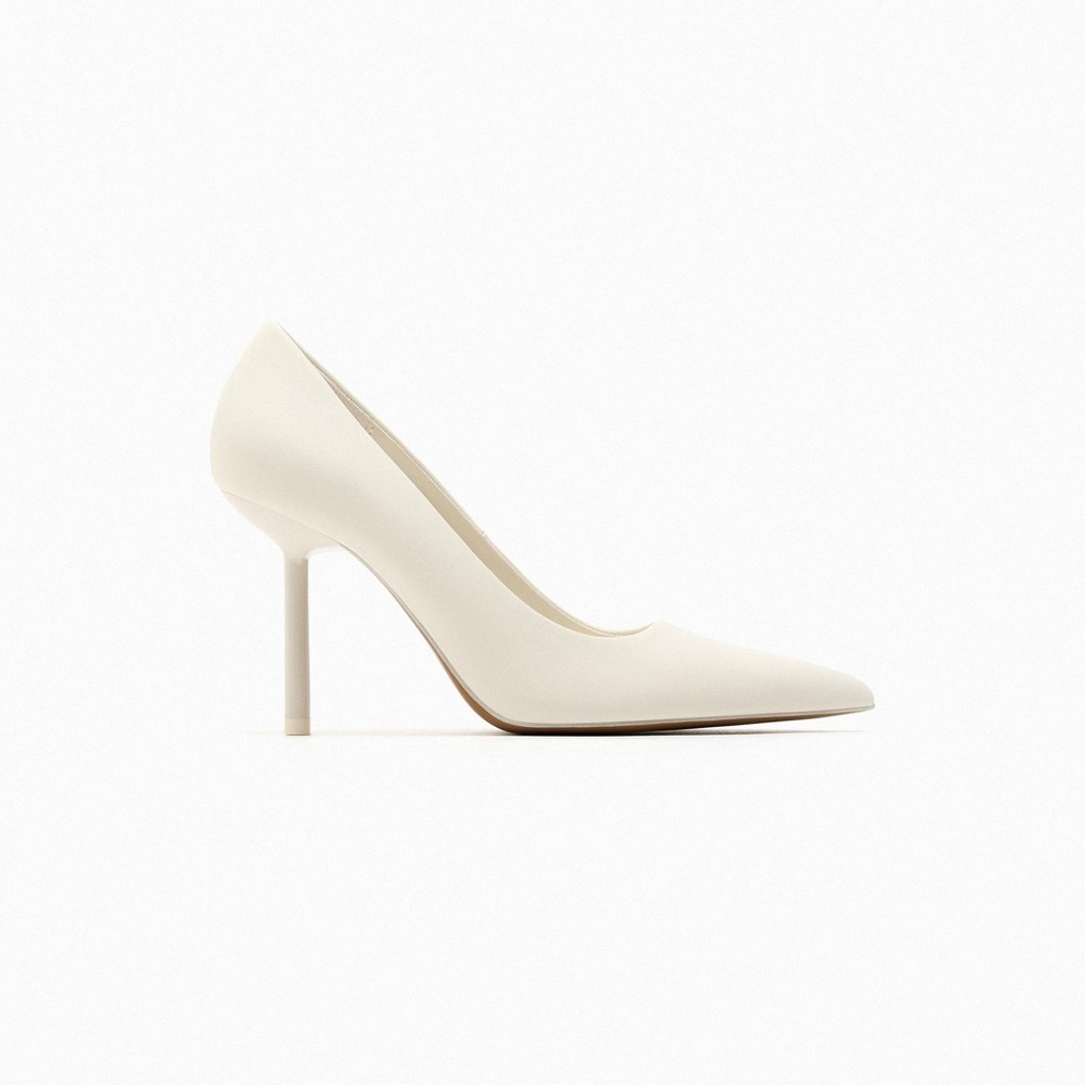Zara White High Heeled Pointed Toe Court Heels 7.5